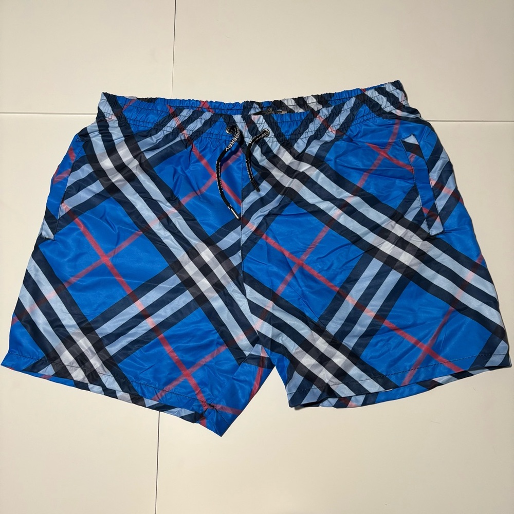 Burberry Blue Checkered Swim Trunks Size: M